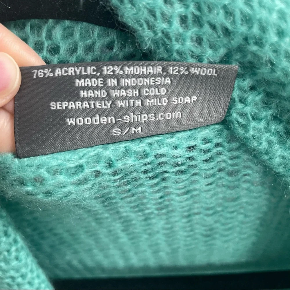 Wooden Ships Seafoam Green Lightweight Airy Open Front Cardigan Mohair Wool